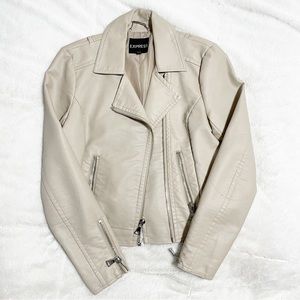 Express light Beige Faux Leather Moto Jacket